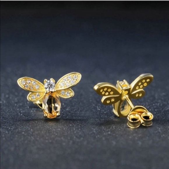 Bee Gold Citrine Stone Earrings 🐝 - Picture 4 of 7